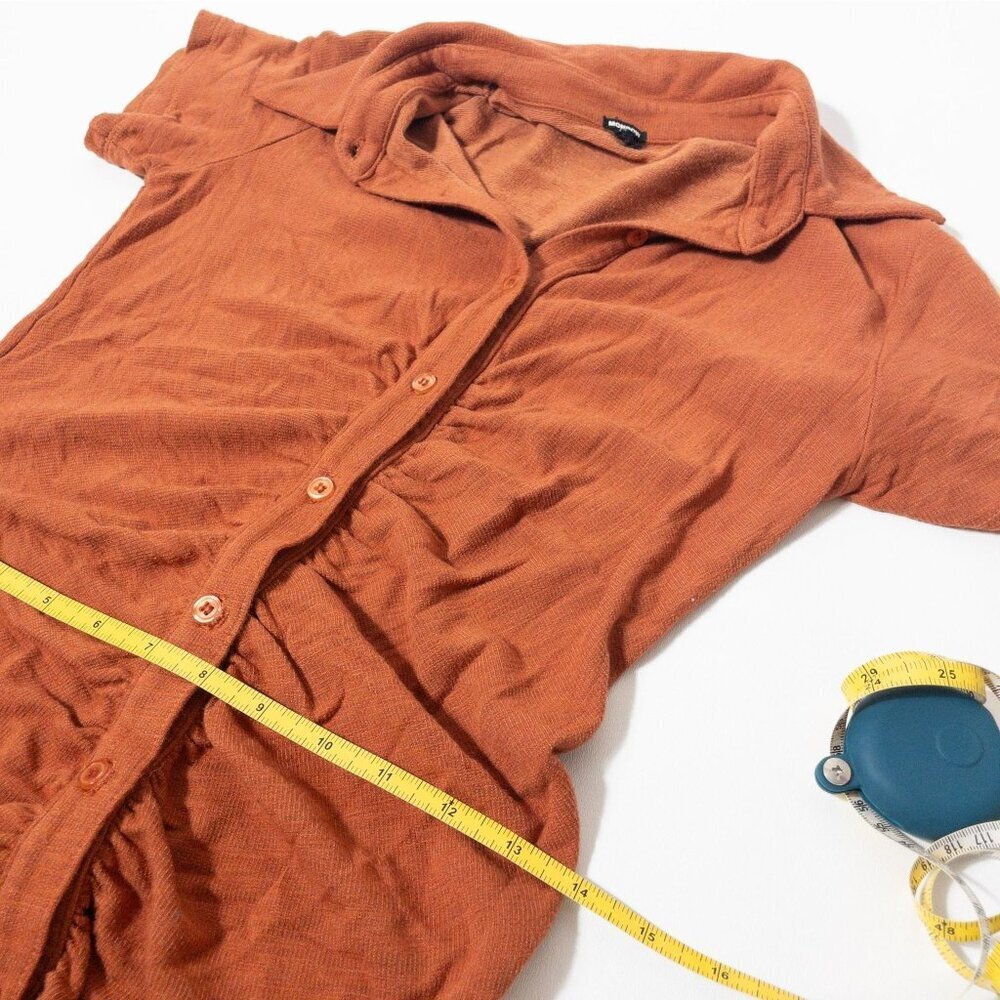 Monrow Burnt Orange Shirred Bodycon Polo Mini Dress S - Picture 6 of 10